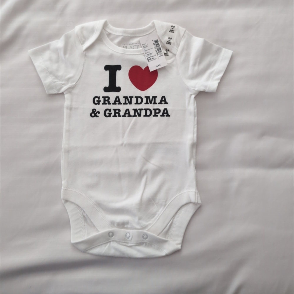 The Children's Place White Onesie with Red Heart Print Grandma Grandpa